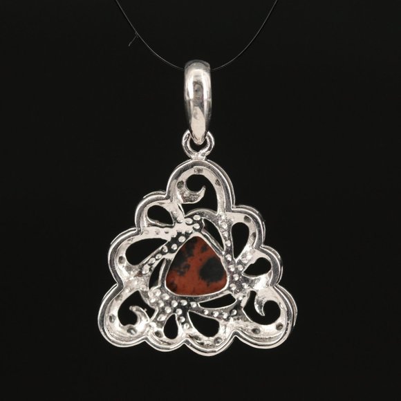 Sterling Mahogany Obsidian and Topaz Pendant with Scalloped Edge - Picture 3 of 4